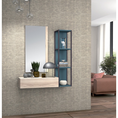 Ambiente con un recibidor con espejo y estantes