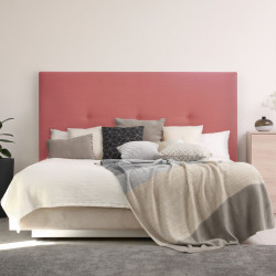 Dormitorio con cabecero tapizado con detalle de 3 botones. En tejido Nattur Cotton color Rosa Lichi. Serie C