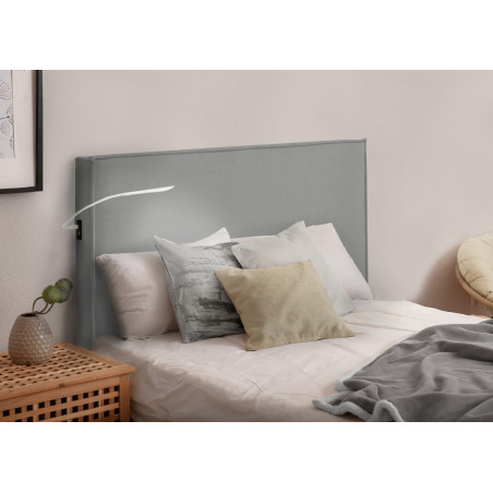 Dormitorio con cabecero tapizado con iluminación. Tejido Linetex en color Perla. Serie A