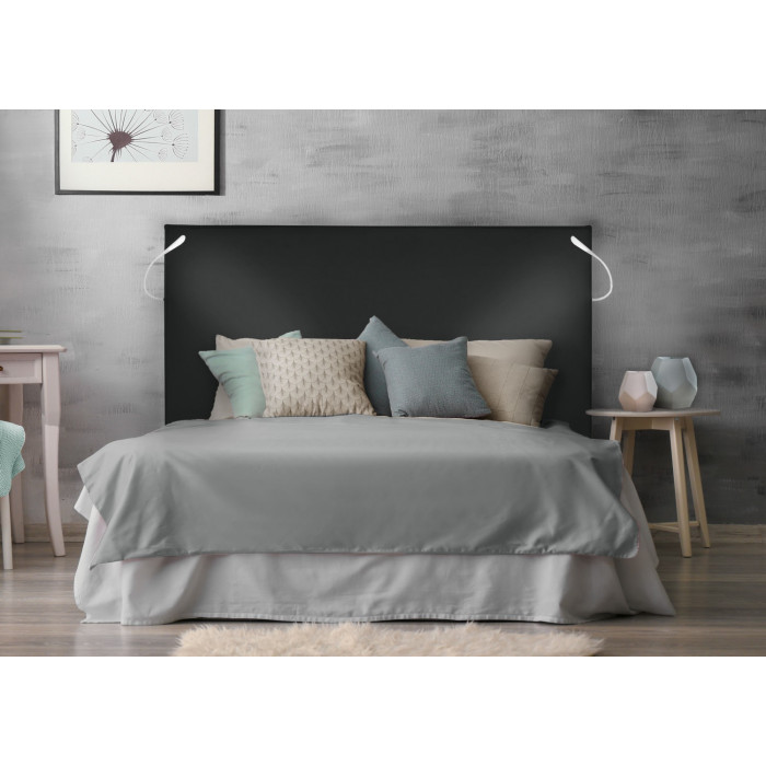 Dormitorio con cabecero tapizado con iluminación. Tejido Linetex en color Negro. Serie A