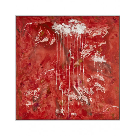 Cuadro enmarcado, abstracto sobre lienzo en tonos rojos