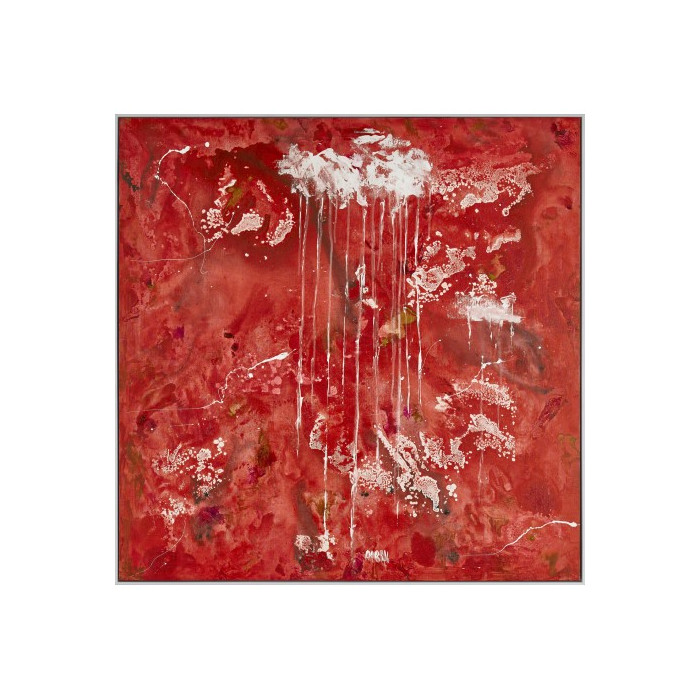 Cuadro enmarcado, abstracto sobre lienzo en tonos rojos