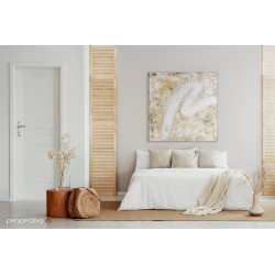 Cuadro enmarcado de estilo abstracto sobre madera en dormitorio
