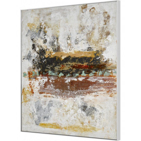 Cuadro Indiana enmarcado, abstracto sobre madera, vista lateral