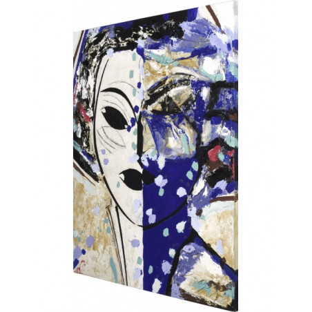 Cuadro mujer en bastidor, abstracto sobre madera, vista lateral