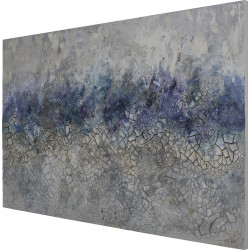 Cuadro tonos grises y azules, abstracto sobre lienzo, vista lateral