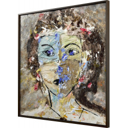 Cuadro mujer en bastidor, abstracto sobre madera, vista lateral
