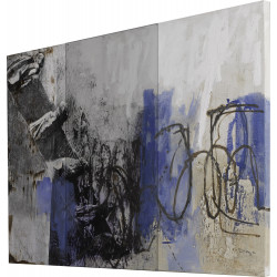 Cuadro abstracto sobre lienzo con pieza de metacrilato, vista lateral