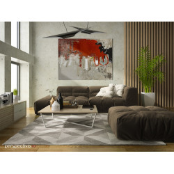Cuadro abstracto sobre bastidor de lienzo de lino, en ambiente de salón