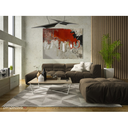Cuadro abstracto sobre bastidor de lienzo de lino, en ambiente de salón