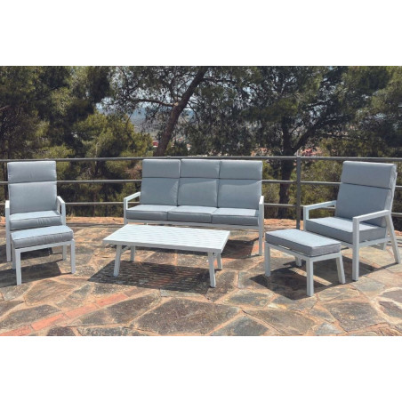 Conjunto de terraza o jardín en aluminio con sillones reclinables y reposapiés