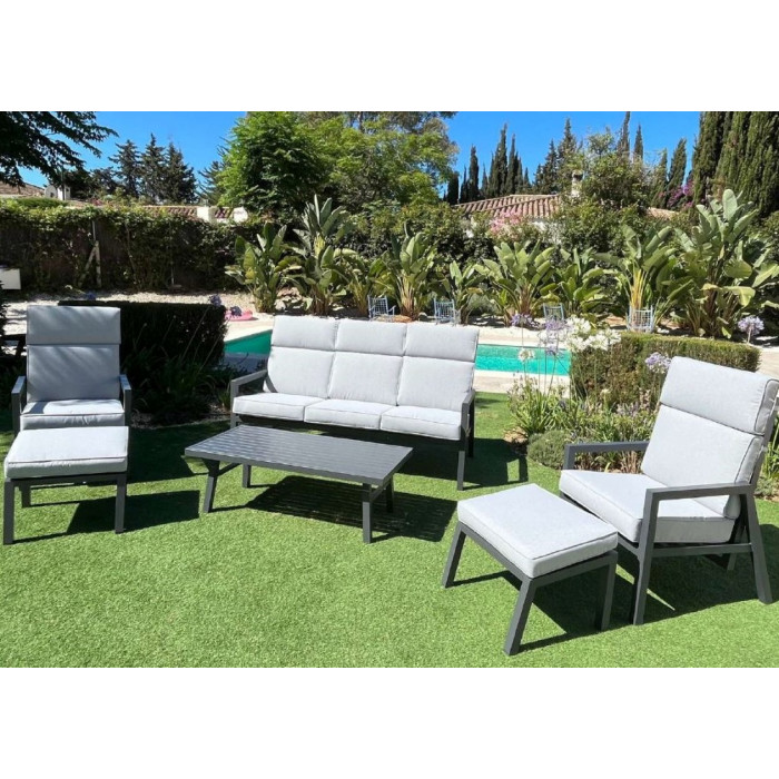 Conjunto de terraza o jardín en aluminio con sillones reclinables y reposapiés