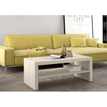 Ambiente de sala de estar con mesita rectangular y sofá
