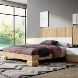 Base de la cama, bancada de 150x190cm, en Rústico y Blanco liso